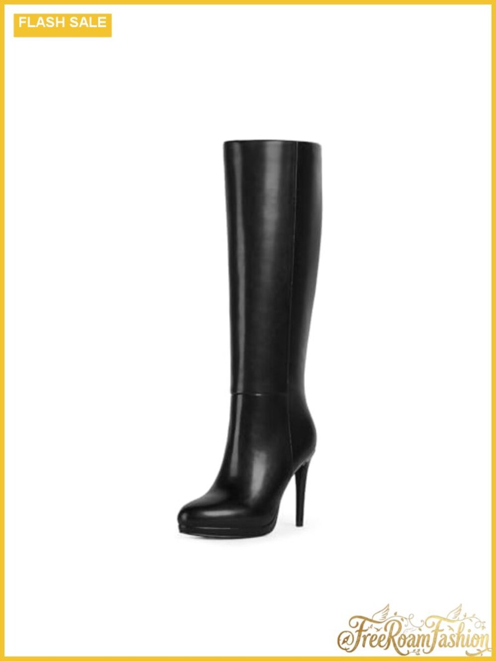 Knee High Stiletto Heel Boots Faux Leather Tall Platforms